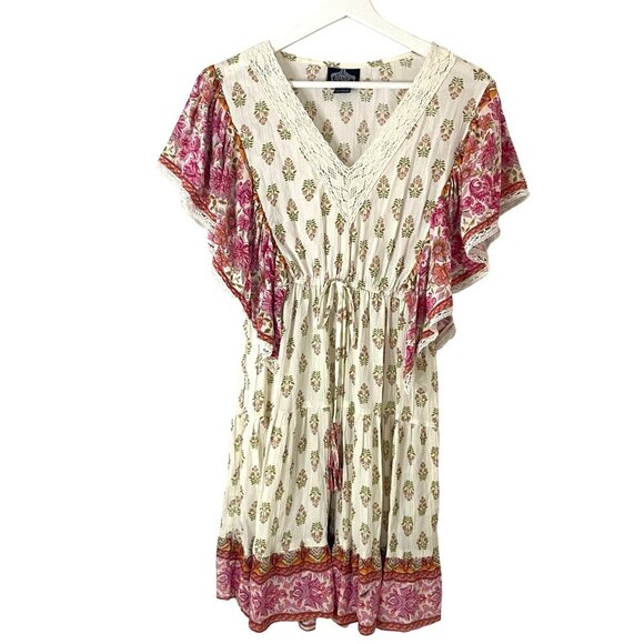 Angie Women's Border Print Dress Size S Boho Western Fairycore Floral - Picture 4 of 12